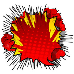 Vector illustrated retro comic book background with big colorful speech bubble, pop art vintage style backdrop.