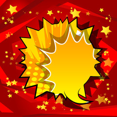 Vector illustrated retro comic book background with big colorful speech bubble, pop art vintage style backdrop.