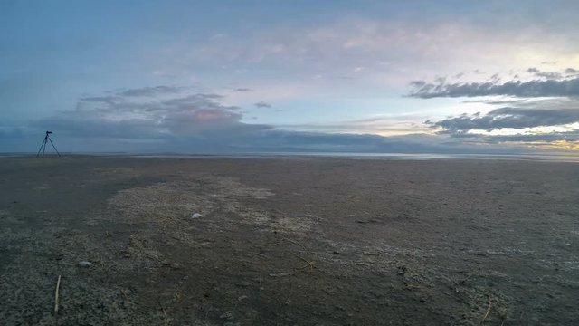 4K. Sunset on the salted lake Durgun Nuur, Mongolia. Ultra HD, 3840x2160