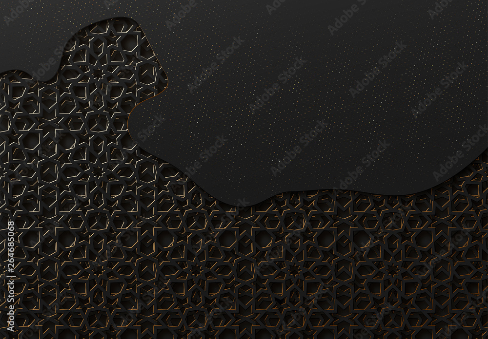 Aufkleber black and gold background with geometric texture tunnel style cut out paper embossing pattern.