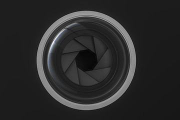 3d rendering, camera lens in a dark studio background