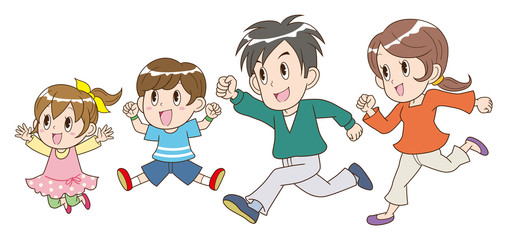 家族　走る　ジャンプ　元気
