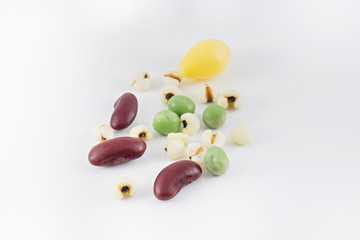 close up of Cereal Grains on white background, shallow depth of field, selective focus (detailed close-up shot)