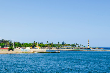 View of the port of Santo Domingo Dominican Republic from Juan Baron square, with beautiful sunny day and blue waters