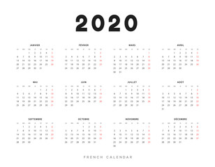Calendar for 2020 year. Week starts on Monday. planner for 12 months