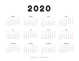 Calendar for 2020 year. Week starts on Monday. planner for 12 months