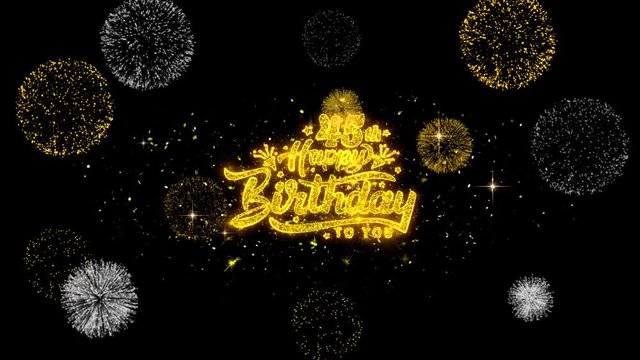 45th Happy Birthday Golden Greeting Text Appearance Blinking Particles with Golden Fireworks Display 4K for Greeting card, Celebration, Invitation, calendar, Gift, Events, Message, Holiday, Wishes .