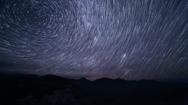 4K. Movement of the stars in the valley of the Seven Lakes, Abkhazia. Ultra HD. 4096x2304