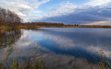 Pond in nature in autumn
