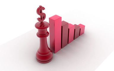 3d rendered Bussiness graph with Dollar sign isolated on white background