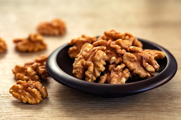 close up  the Walnuts , Juglans regia  , an excellent source of several vitamins and minerals for Health Benefits