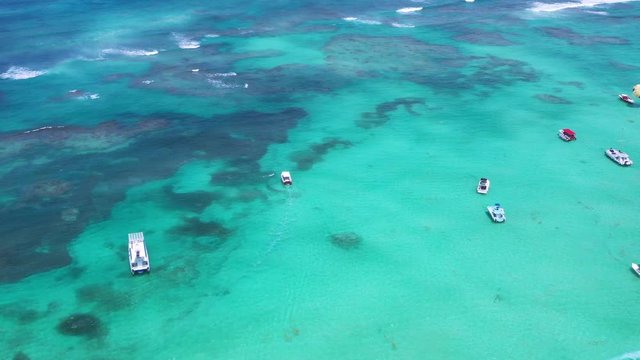 Aerial view with caribbean sea with boats . Travel destination. Summer vacations