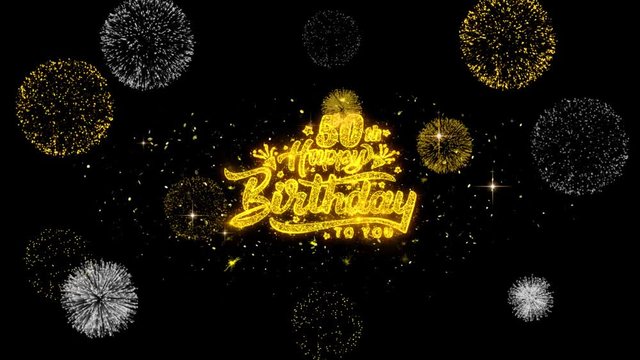 50th Happy Birthday Golden Greeting Text Appearance Blinking Particles with Golden Fireworks Display 4K for Greeting card, Celebration, Invitation, calendar, Gift, Events, Message, Holiday, Wishes .