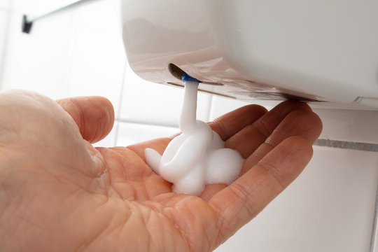 Liquid Soap Dispenser On Wall For Hand Cleaning