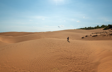 Fototapeta na wymiar people walk in the sand desert