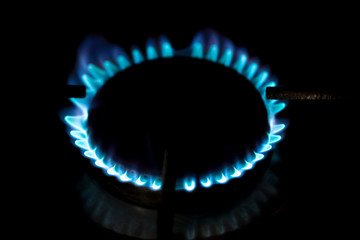 burning gas stove in the dark