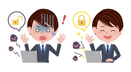 パソコンを操作するスーツの男性 / ウイルス対策