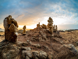 Zen stacked stones at the beach