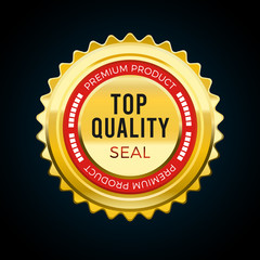 Gold premium top quality seal badge. Cyan design element.