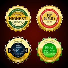 Gold premium sale badges set. Colorful design elements