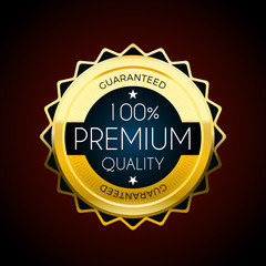 Gold premium highest quality badge. Cyan design element.