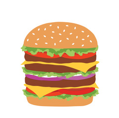 Big hamburger isolated on white background. Fast food concept