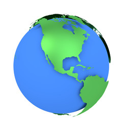 Earth globe with green continents isolated on white background. World Map. 3D rendering illustration.  america