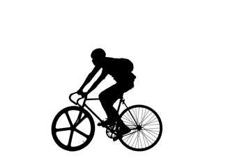 Fototapeta premium Silhouette man and bike relaxing on white background
