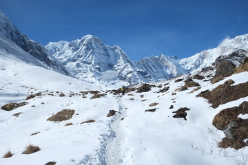 アンナプルナ内院ハイキングの雪山