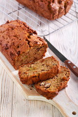 Zucchini loaf with nuts and raisin, sliced