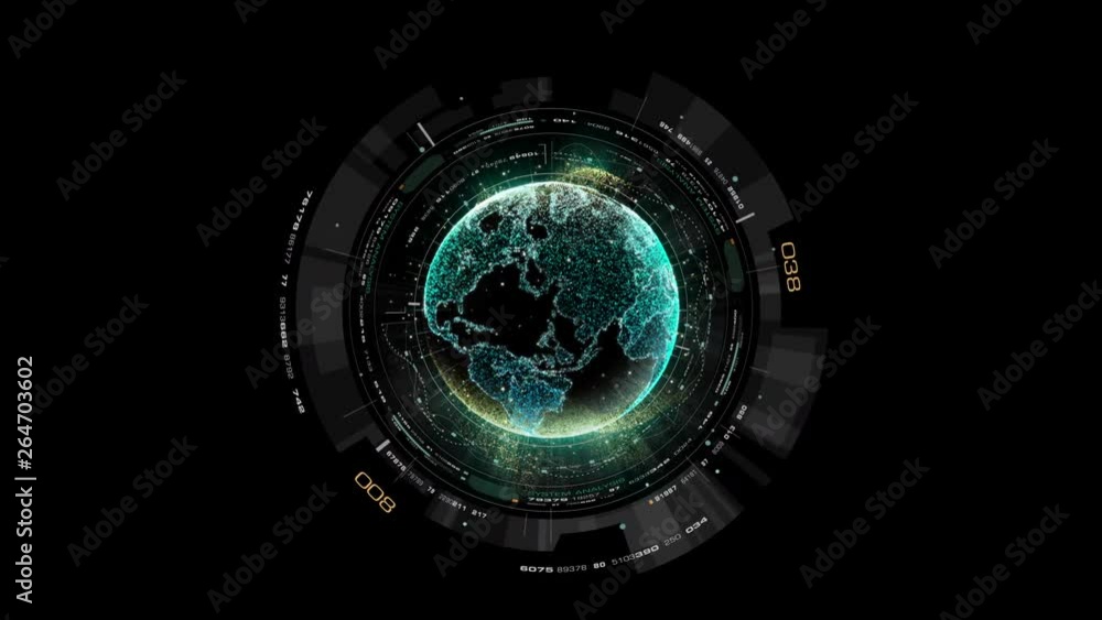 Poster Futuristic motion graphic user interface head up display screen with Holographic Earth and digital data telemetry information display for digital background computer desktop display screen