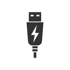 Usb cable icon in flat style. Electric charger vector illustration on white isolated background. Battery adapter business concept.