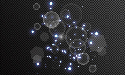 Dust white. White sparks and golden stars shine with special light. Vector sparkles on a transparent background. Christmas abstract pattern. Sparkling magical dust particles.