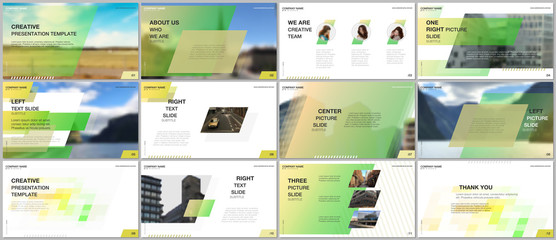 Fototapeta na wymiar Minimal presentations design, portfolio vector templates with colorful gradient geometric background. Green design. Multipurpose template for presentation slide, flyer leaflet, brochure cover, report