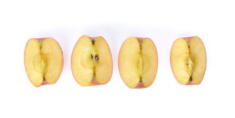 Top view of red apple slice isolated on whtie background