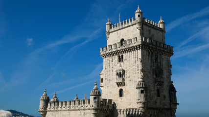 Fototapeta na wymiar view of the tower of Belem, Tagus river, clear day and blue sky, Lisbon