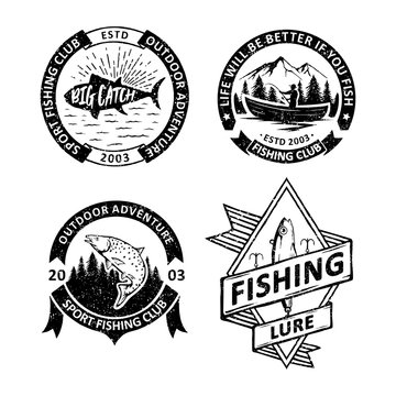 Set of vintage Fishing badges labels, emblems and logo