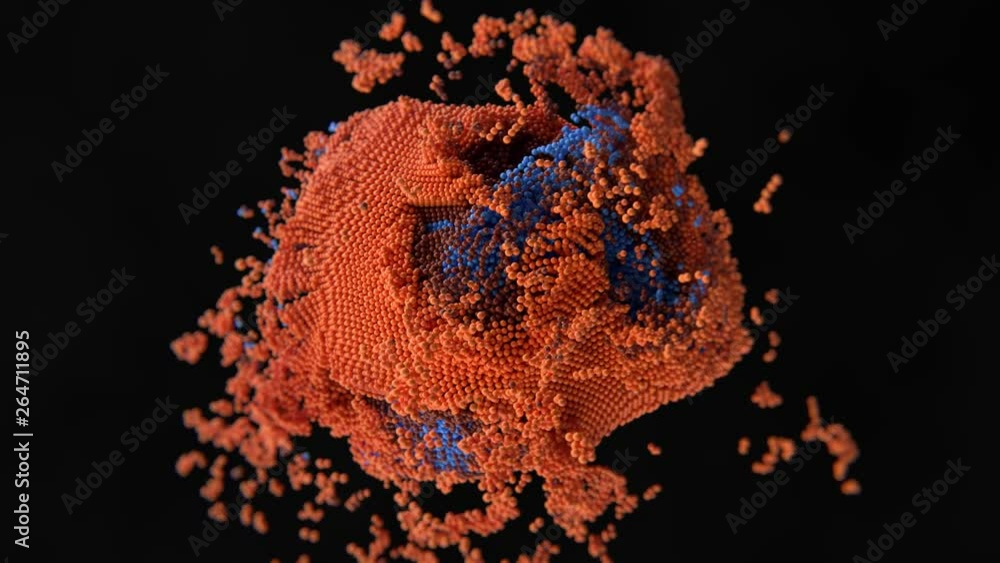 Poster 3d simulation of abstract cell infection and destruction of atom structure.