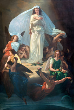 CATANIA, ITALY - APRIL 7, 2018: The painting of Immaculate Conception in church Chiesa di San Placido by Michele Rapisardi (1857).