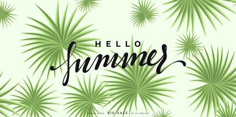 Hello Summer banner tropical background.