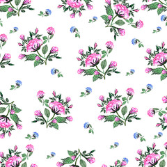 Watercolor seamless pattern a bouquet of roses and buds-6. An invitation card for a wedding, birthday and other holidays. Beautiful spring background.