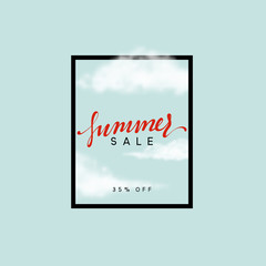 Summer sale design frame. Poster with a cloud on a blue background