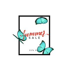 Summer design frame layout. Poster sale with beautiful elegant butterflies