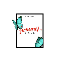 Summer design frame layout. Poster sale with beautiful elegant butterflies.