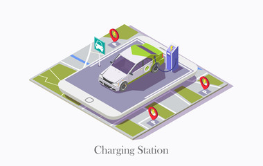 Ev charging station technology vector web banner template