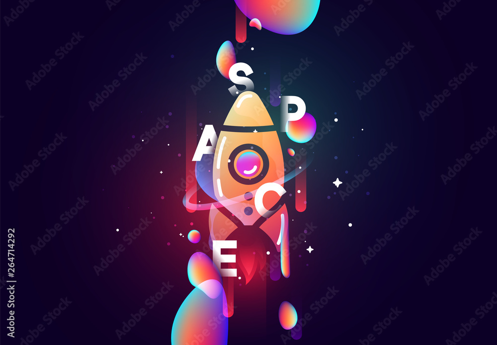 Poster space abstract background with spaceship