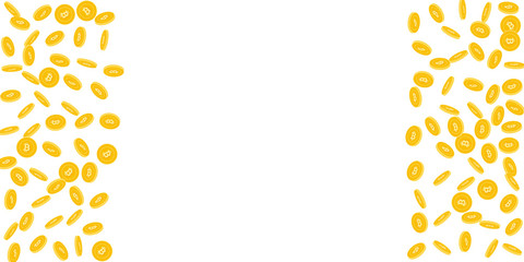 Bitcoin, internet currency coins falling. Scattere