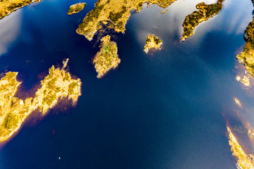 Aerial view of Lough Doon between Portnoo and Ardara which is famous for the medieval fort - County Donegal - Ireland