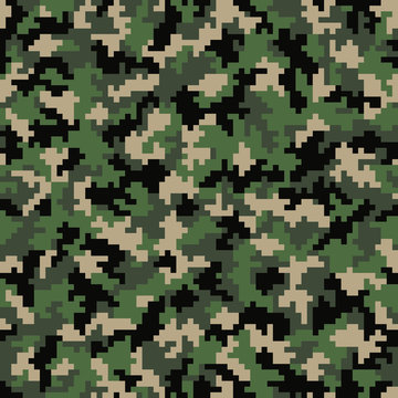 Digital camouflage. Seamless pattern. Pixel background. Template for printing on fabric.