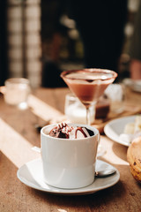 Hot Chocolate on Rustic Table